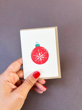 Snowflake Bauble Red & Green Card