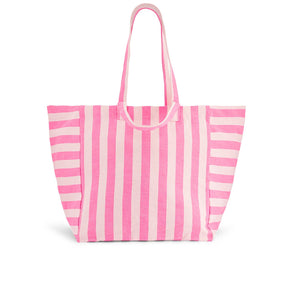 ELISA TOTE BAG STRIPES ECRU - NEON PINK