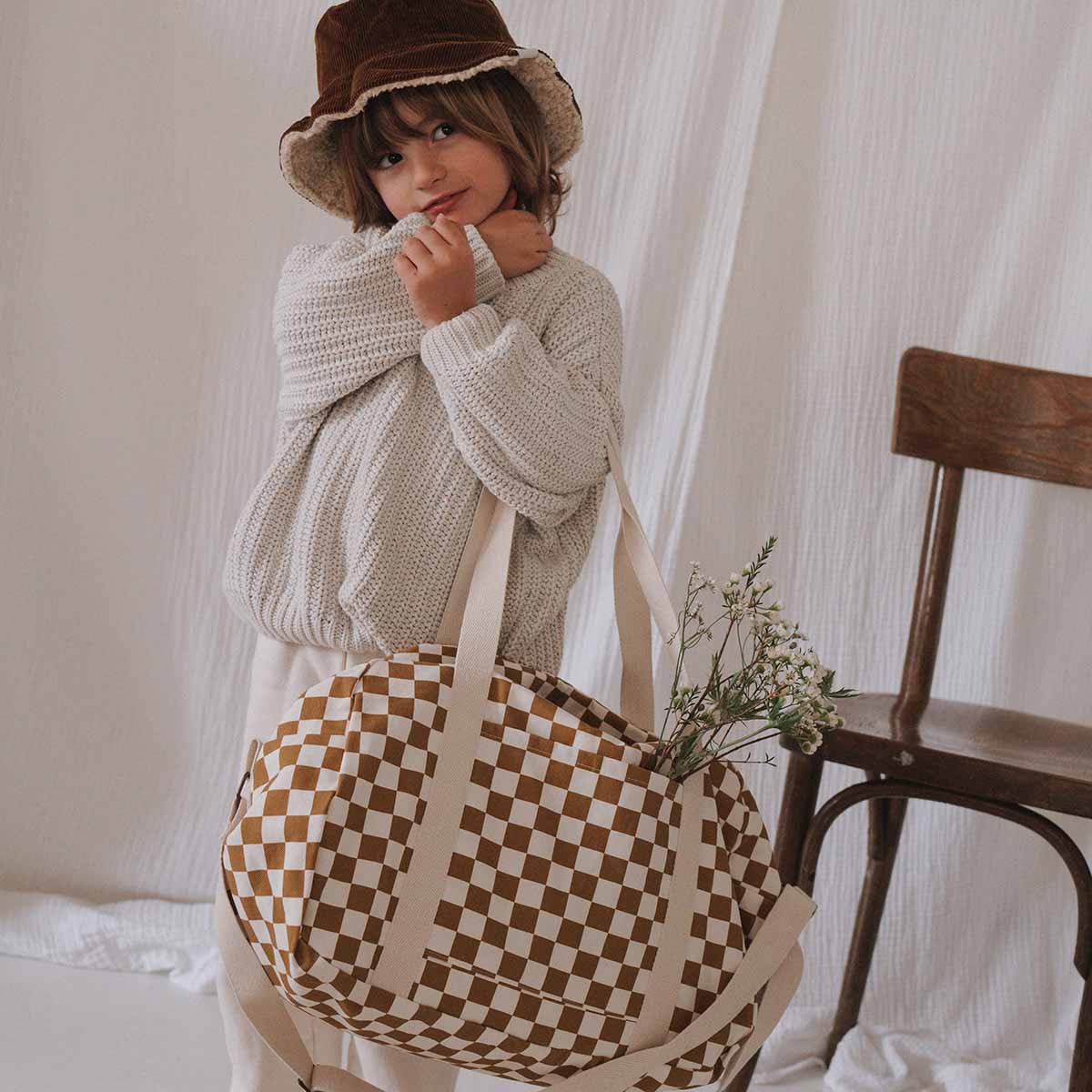 RAPHAEL DIAPER BAG - WEEKEND BAG CHECKERBOARD: Caramel / Checkerboard