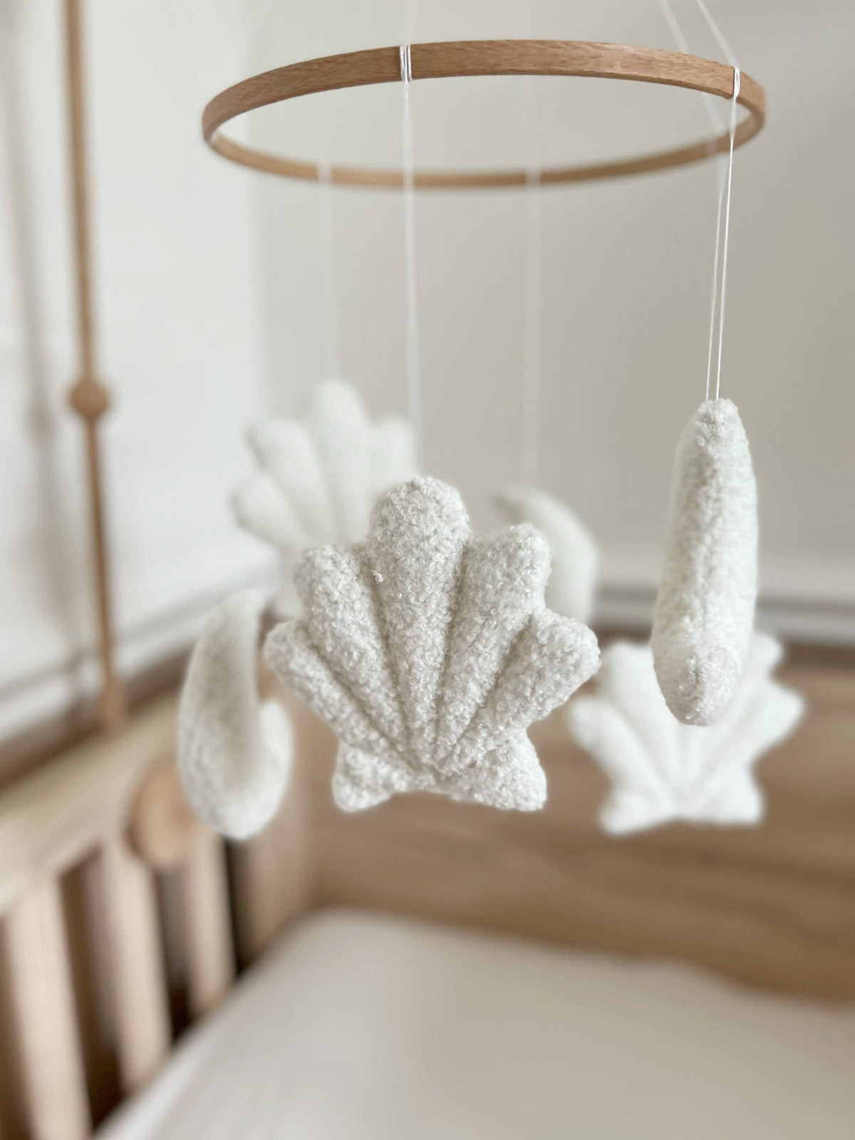 Micro Boucle Shell & Moon Mobile Nursery Decor