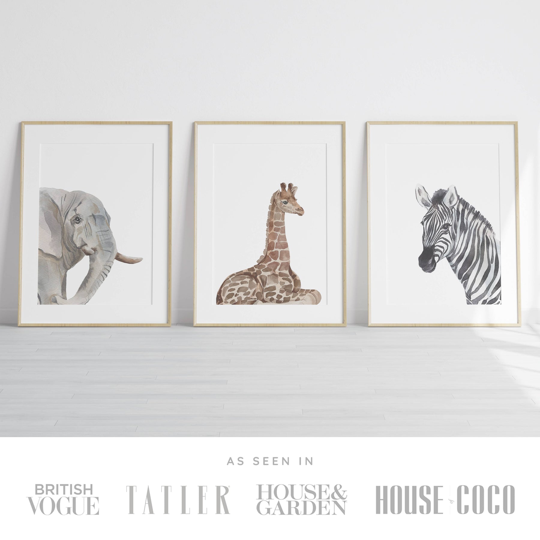 Safari Animals Set of 3 Wall Art Prints (unframed): A4