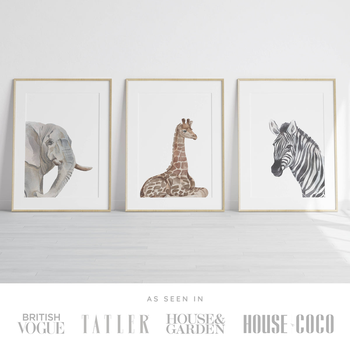 Safari Animals Set of 3 Wall Art Prints (unframed): A5