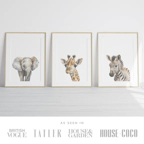 Baby Safari Animals Set of 3 Wall Art Prints (unframed): A4