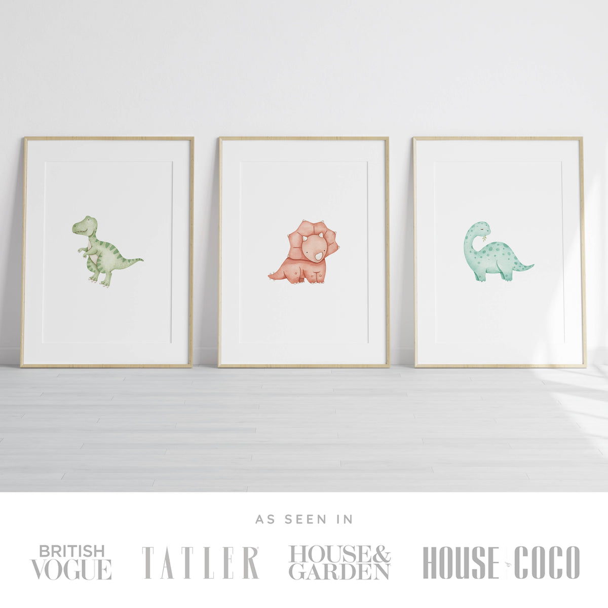 Watercolour Dinosaurs Set of 3 Prints (unframed): A4