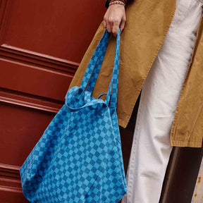 ELISA TOTE BAG CHECKERBOARD GREEK BLUE / BLUE NAVY