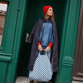 ELISA TOTE BAG CHECKERBOARD ECRU / BLUE NAVY