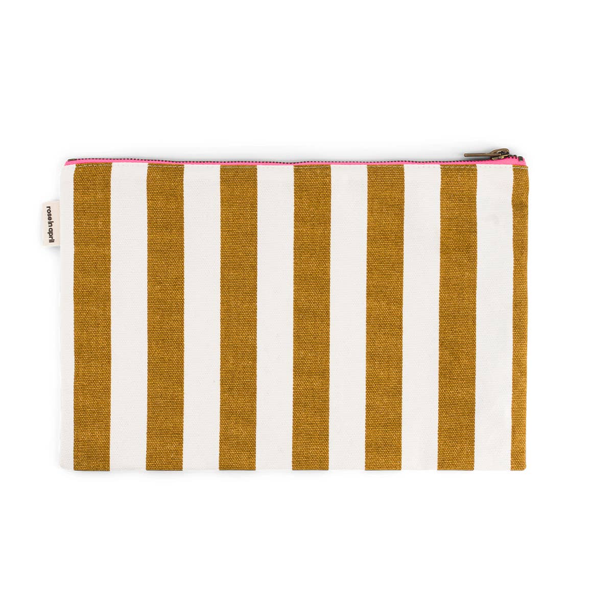 LILI FLAT POUCH STRIPES CARAMEL AND ECRU