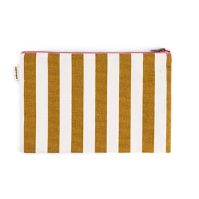 LILI FLAT POUCH STRIPES CARAMEL AND ECRU