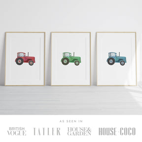 Watercolour Tractors Set of 3 Wall Art Prints (unframed): A4