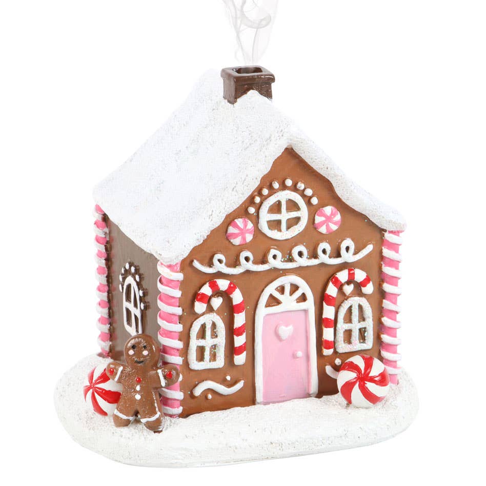 Pink Gingerbread House Christmas Incense Cone Burner