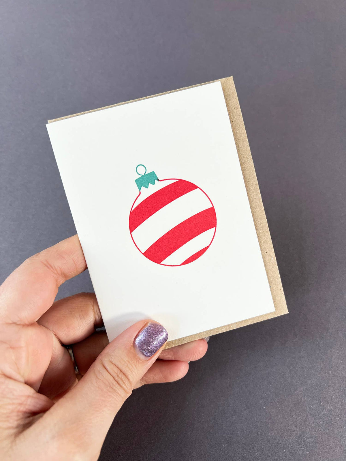 Three Stripe Bauble Red & Green Card