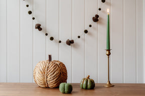 Large Plait Straw Pumpkin With Wooden Stalk