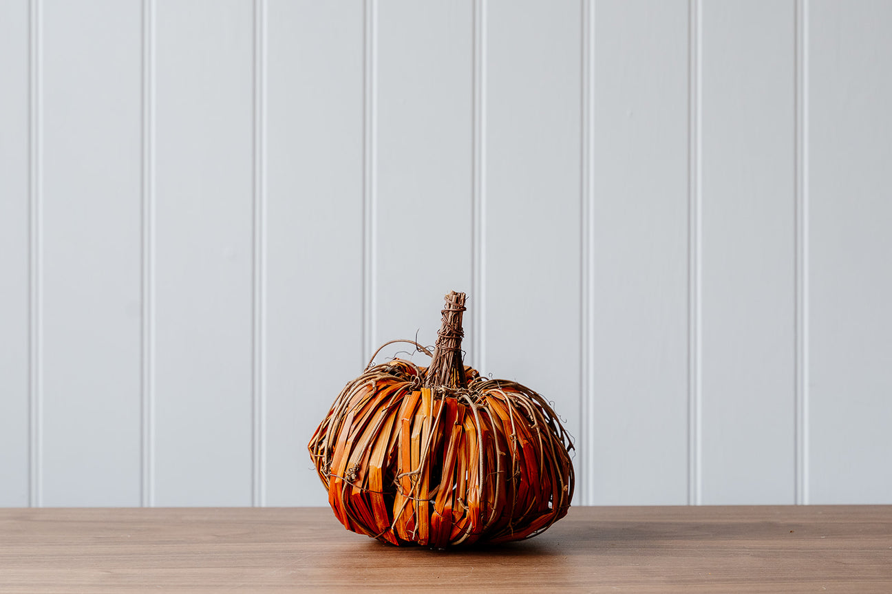 Orange Wide Straw Rattan Pumpkin