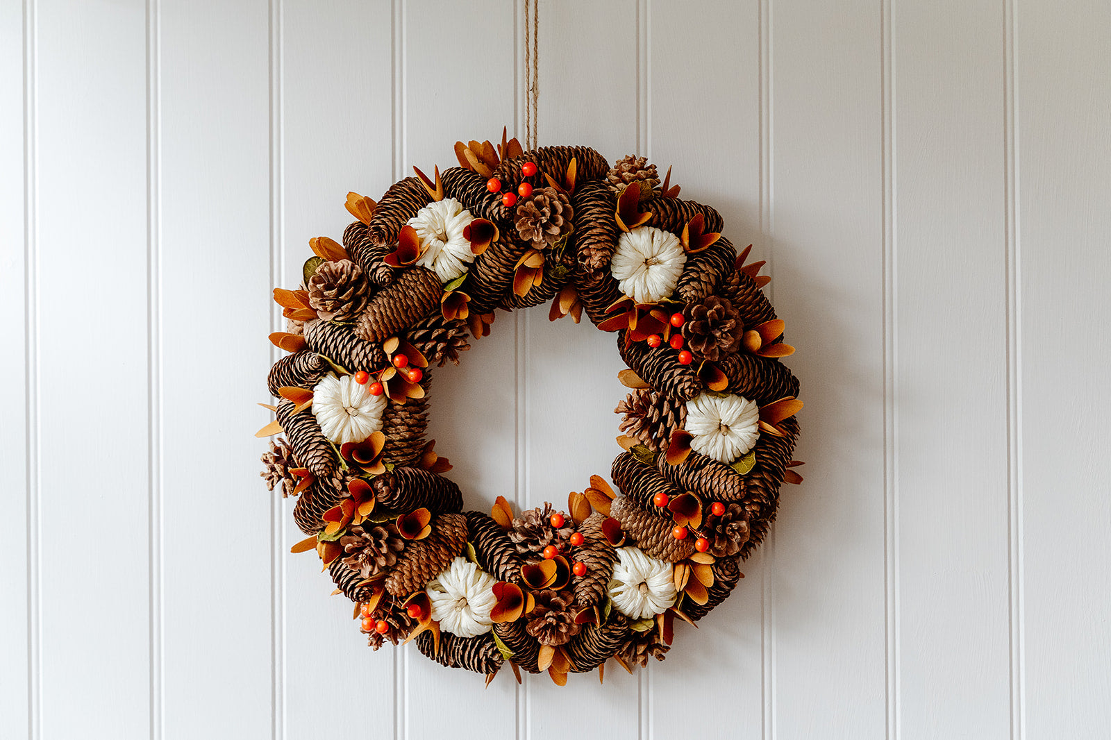 Wooden Brown and Orange Pumpkin Wreath