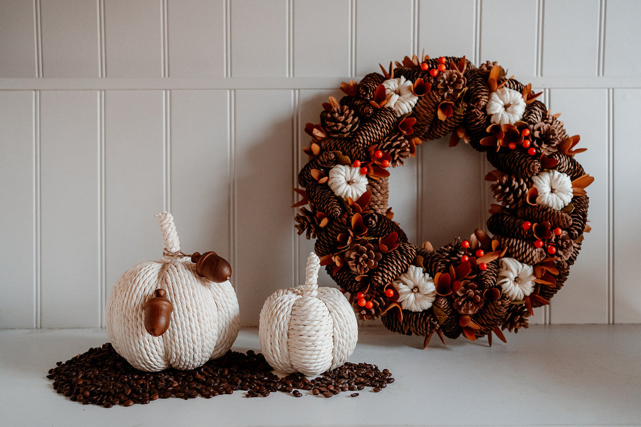 Wooden Brown and Orange Pumpkin Wreath