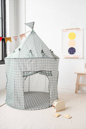 Recycled Fabric Play Tent Castle Gingham Blue