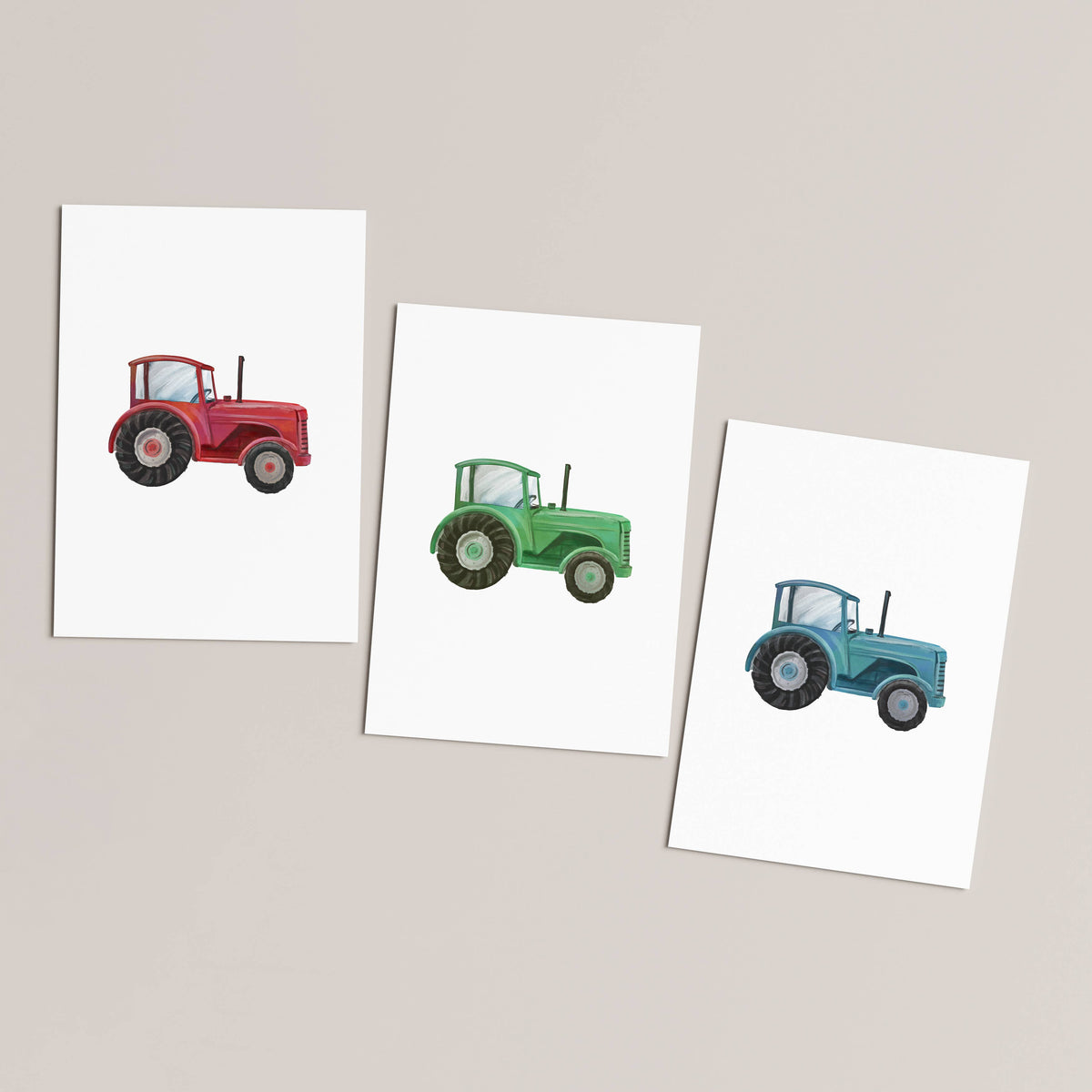 Watercolour Tractors Set of 3 Wall Art Prints (unframed): A4