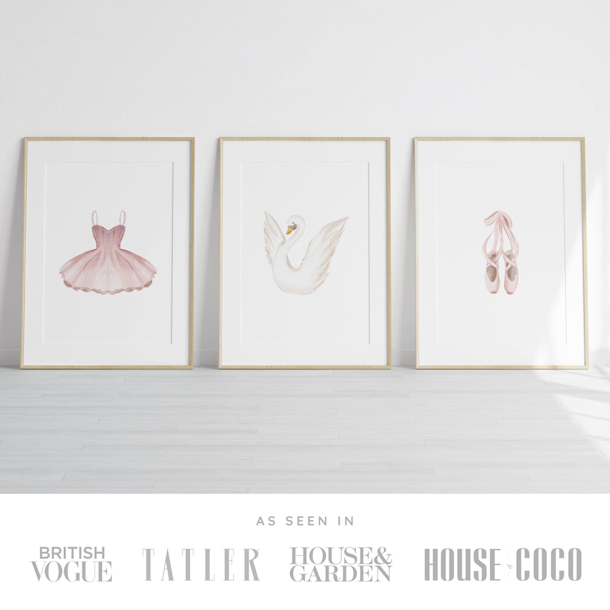 Pink Ballerina Girls Set of 3 Wall Art Prints (unframed): A4