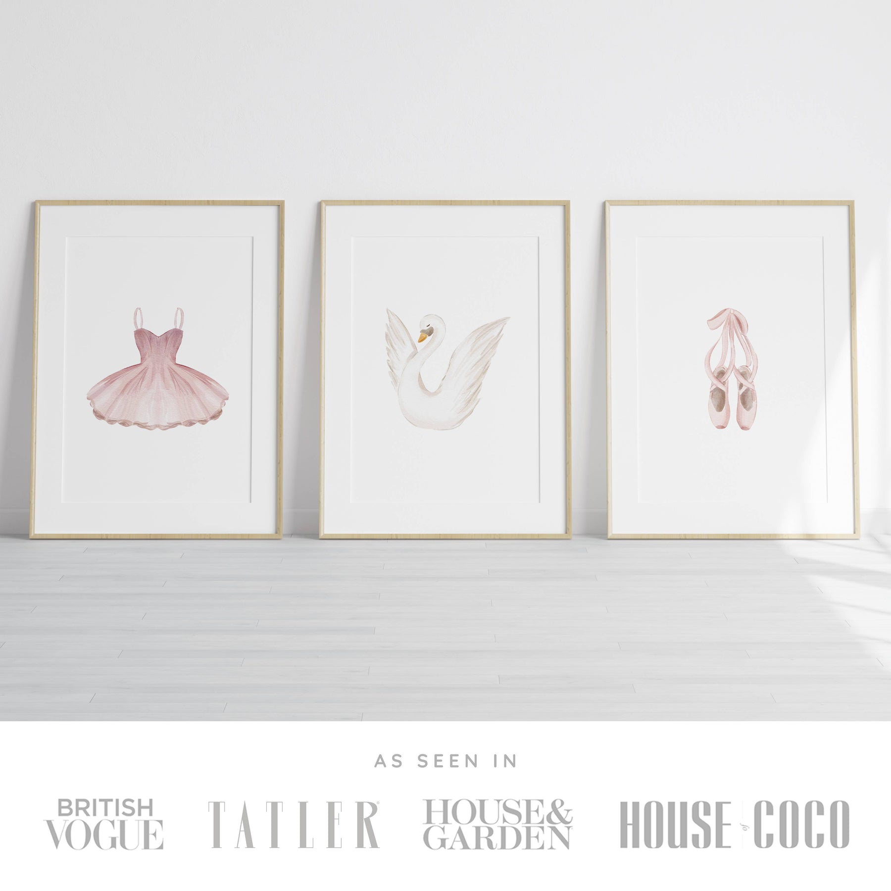 Pink Ballerina Girls Set of 3 Wall Art Prints (unframed): A4