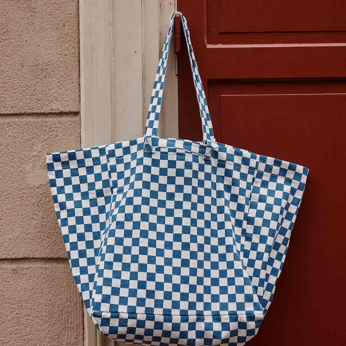 ELISA TOTE BAG CHECKERBOARD ECRU / BLUE NAVY